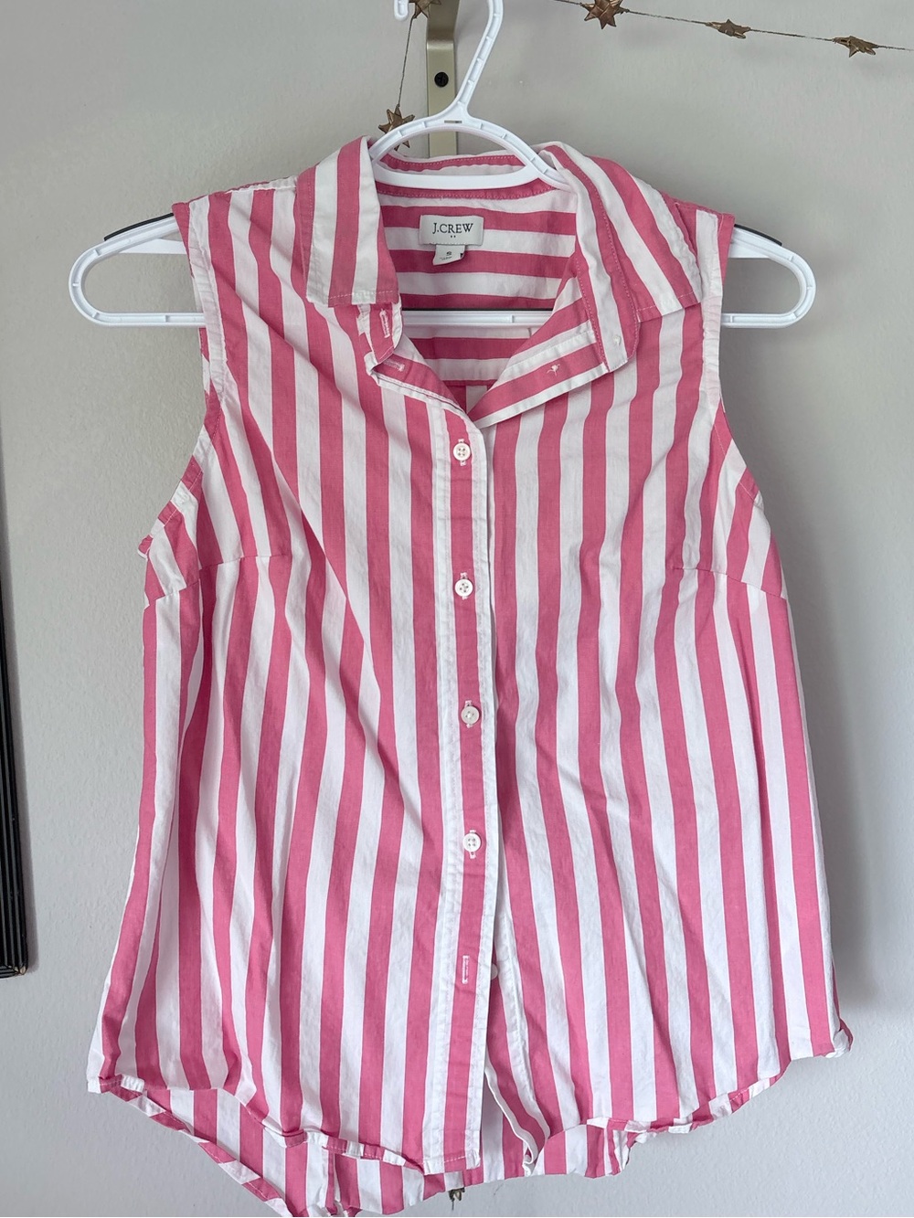 J.Crew Pink & White Stripe Sleeveless Button-Down Shirt Top Preppy Summer Sz S
